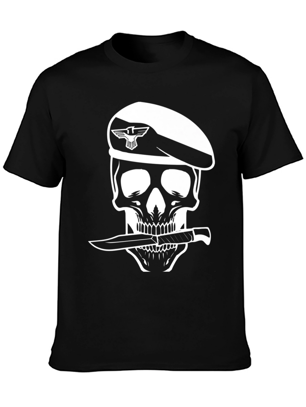 Skull Beret Knife T-Shirt - Edgy Graphic Tee