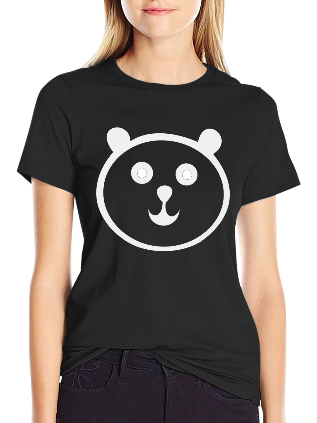 Panda Face Graphic Black T-Shirt