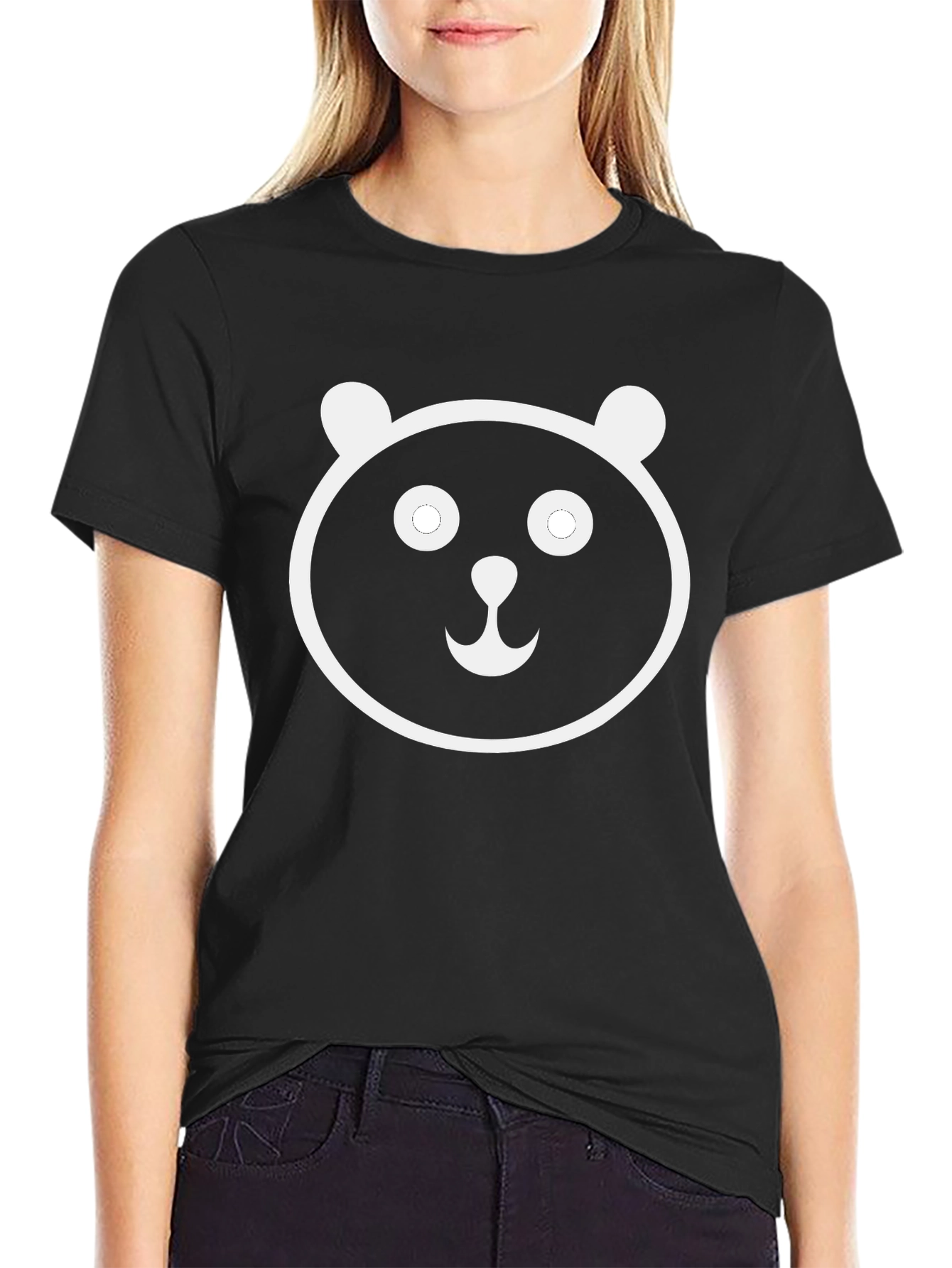 Panda Face Graphic Black T-Shirt