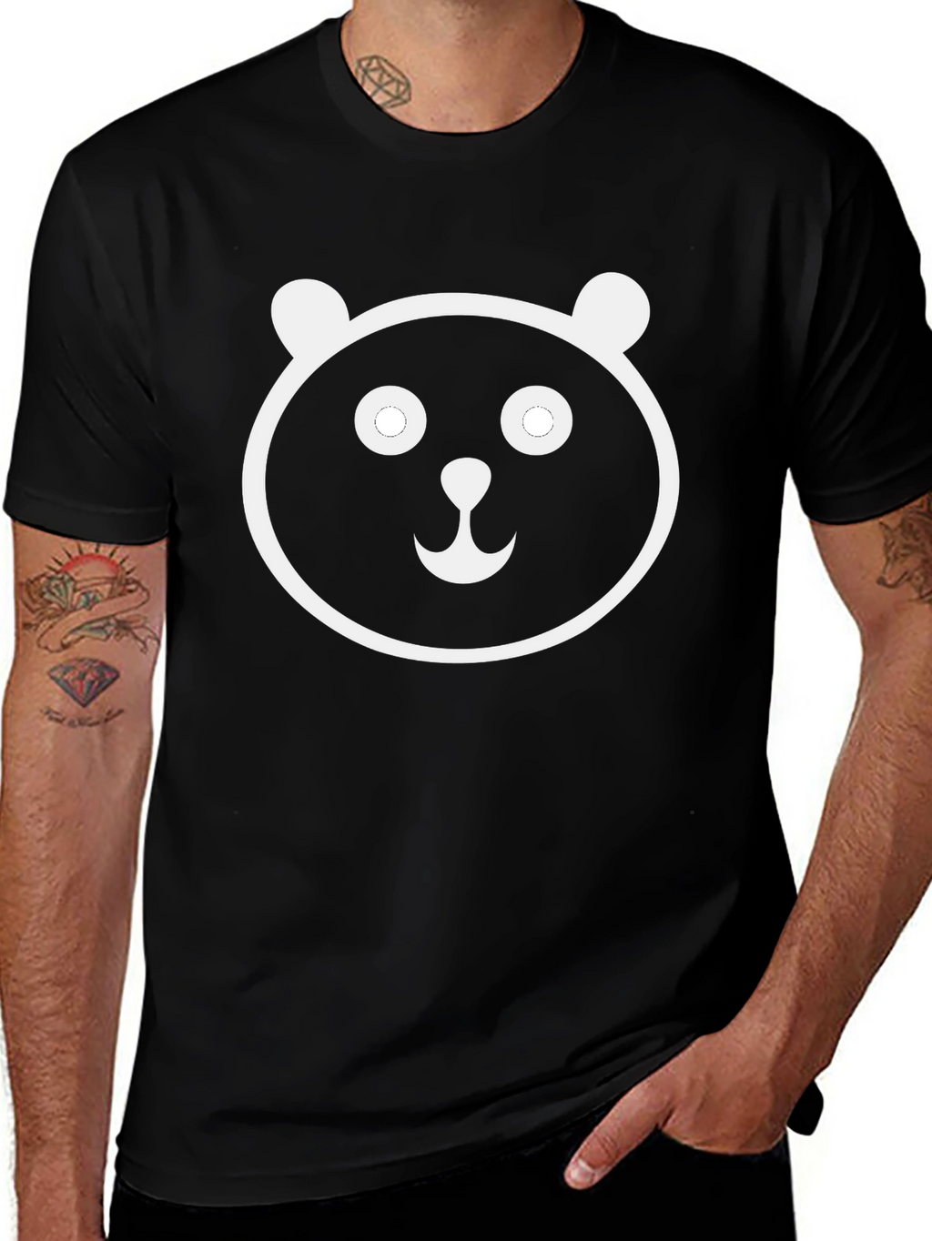 Panda Face Graphic Black T-Shirt