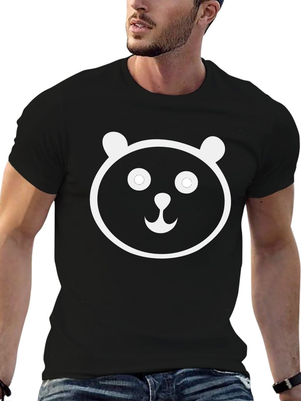 Panda Face Graphic Black T-Shirt