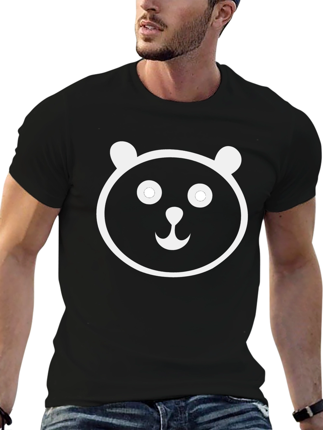 Panda Face Graphic Black T-Shirt