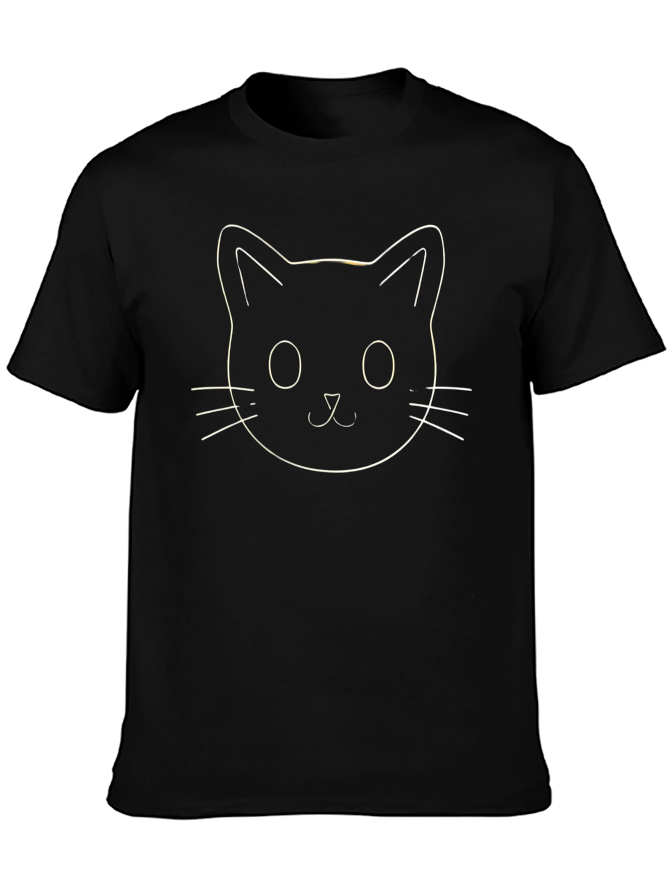 Cute Cat Face Outline Black T-Shirt