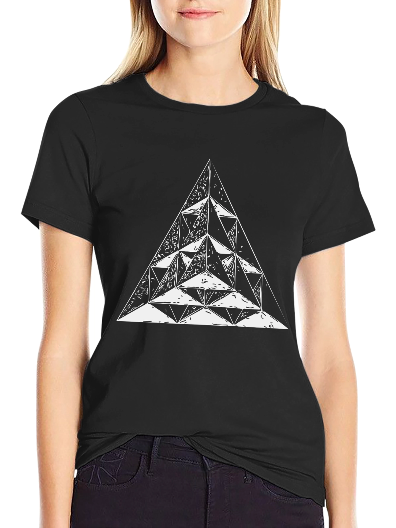Geometric Triangle Graphic Tee - Black Cotton T-Shirt
