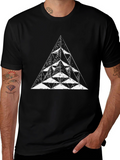 Geometric Triangle Graphic Tee - Black Cotton T-Shirt