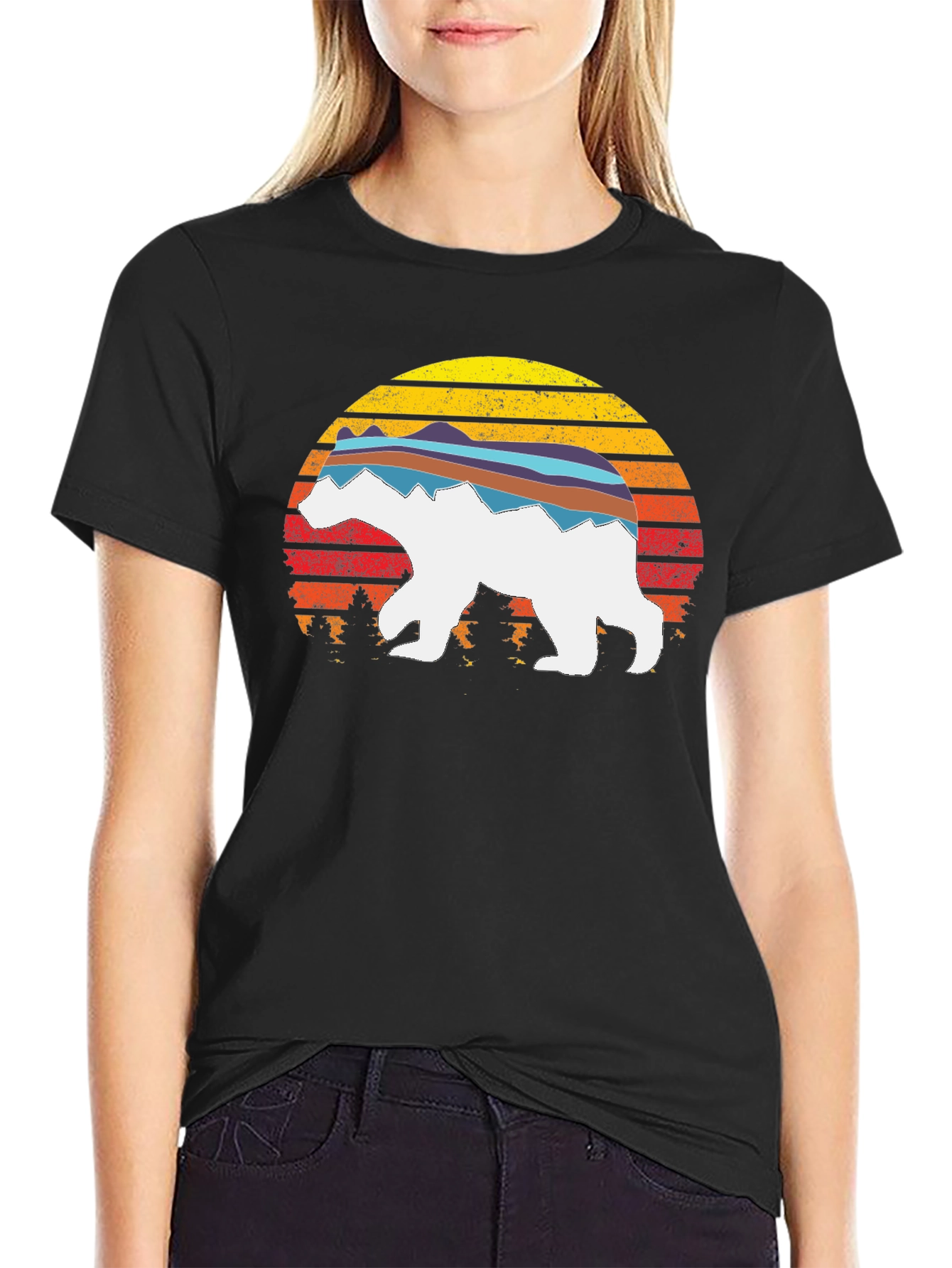 Retro Sunset Bear Graphic T-Shirt