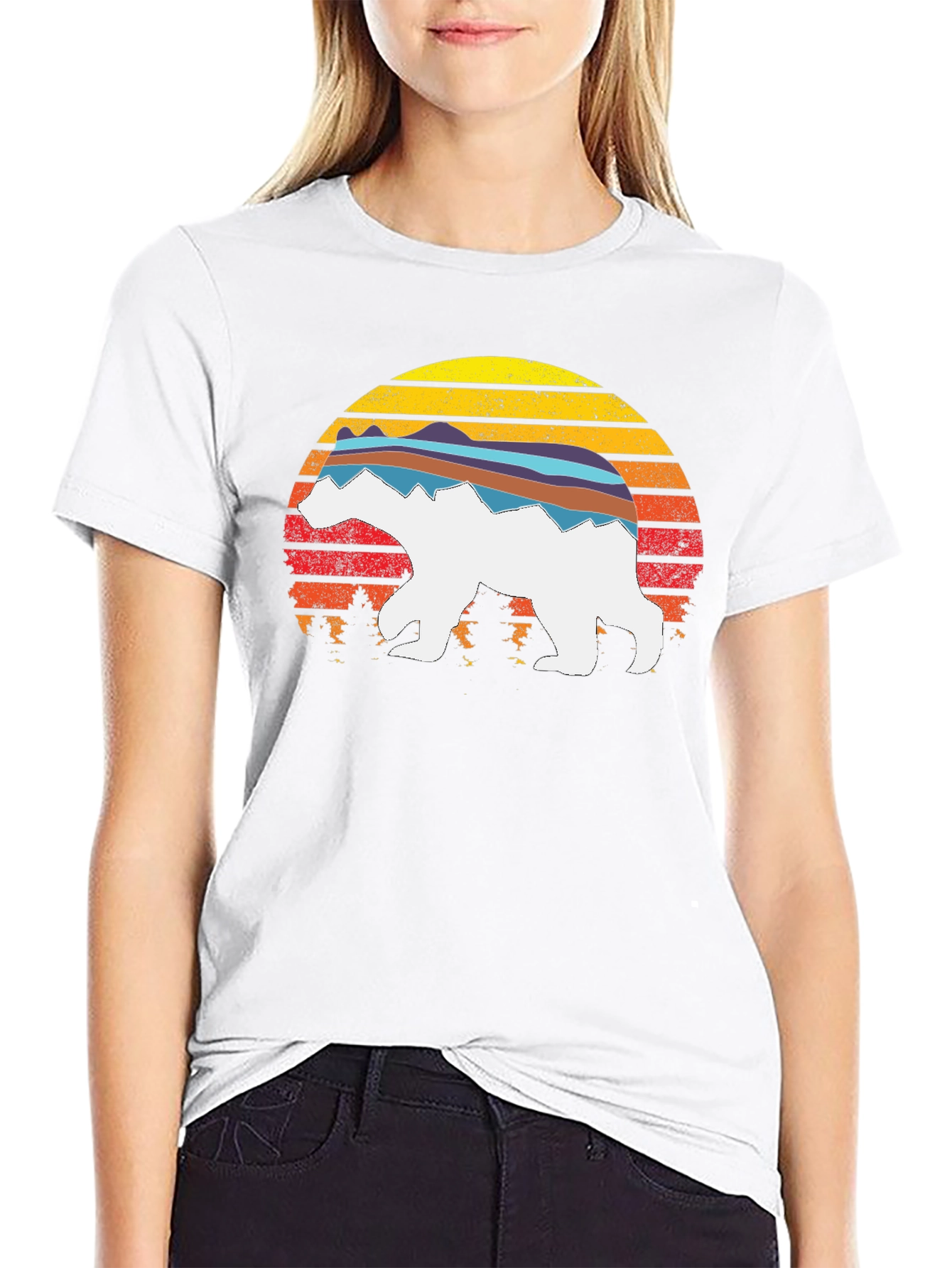 Retro Sunset Bear Graphic T-Shirt