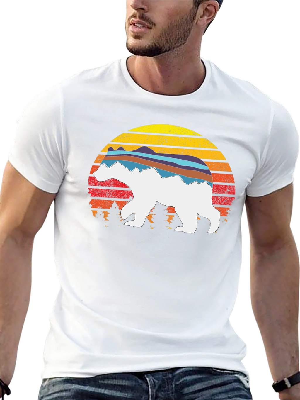 Retro Sunset Bear Graphic T-Shirt