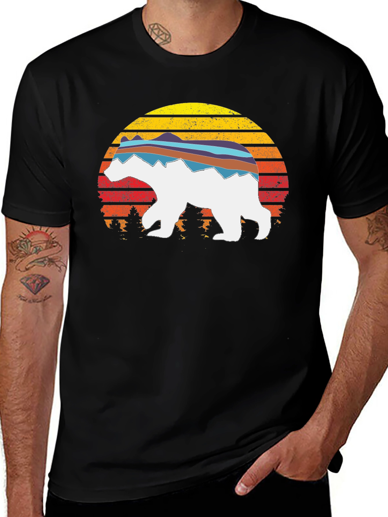 Retro Sunset Bear Graphic T-Shirt