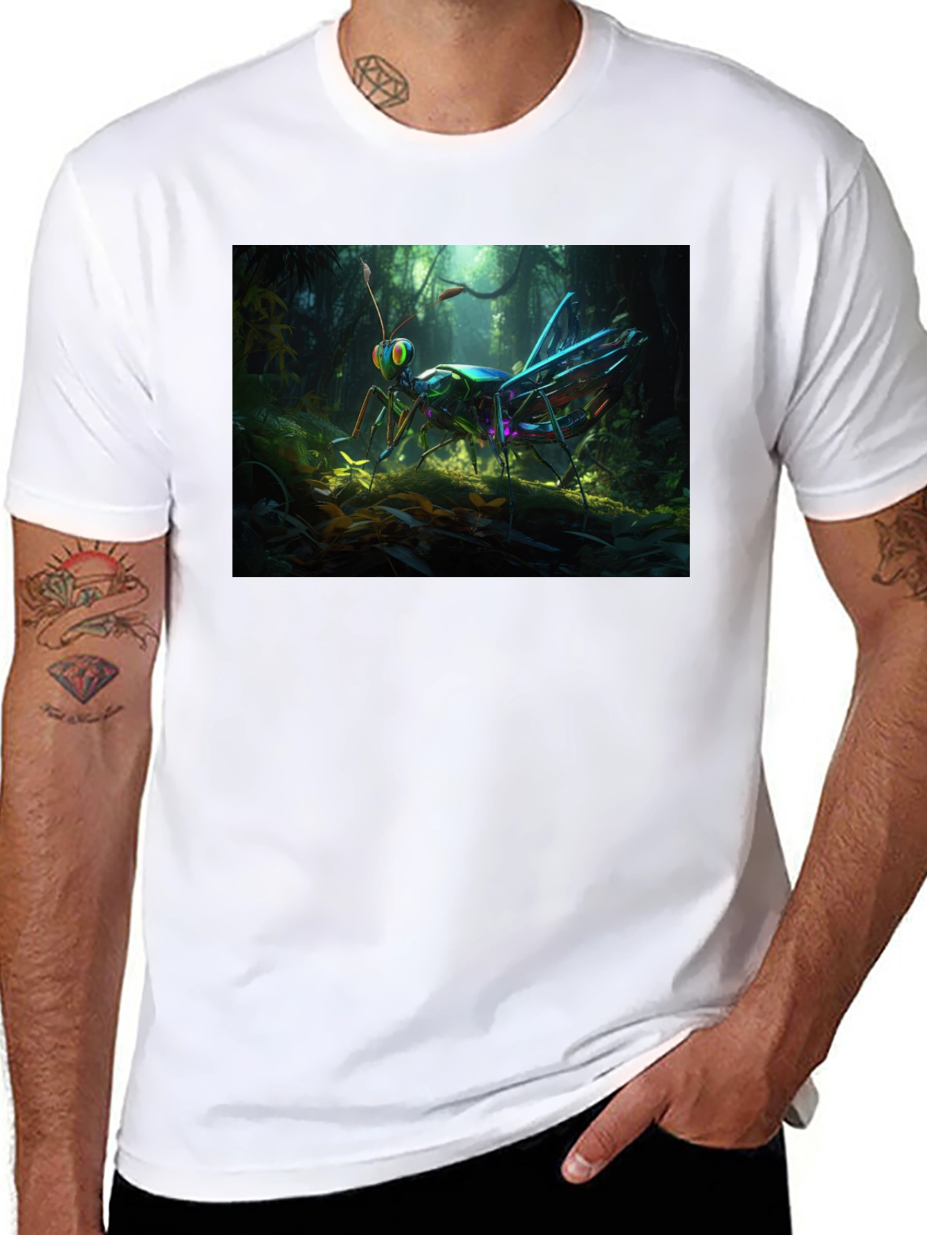 Grasshopper Graphic Tee - Vivid Insect Design