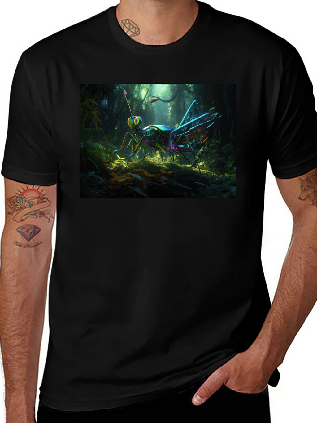 Grasshopper Graphic Tee - Vivid Insect Design