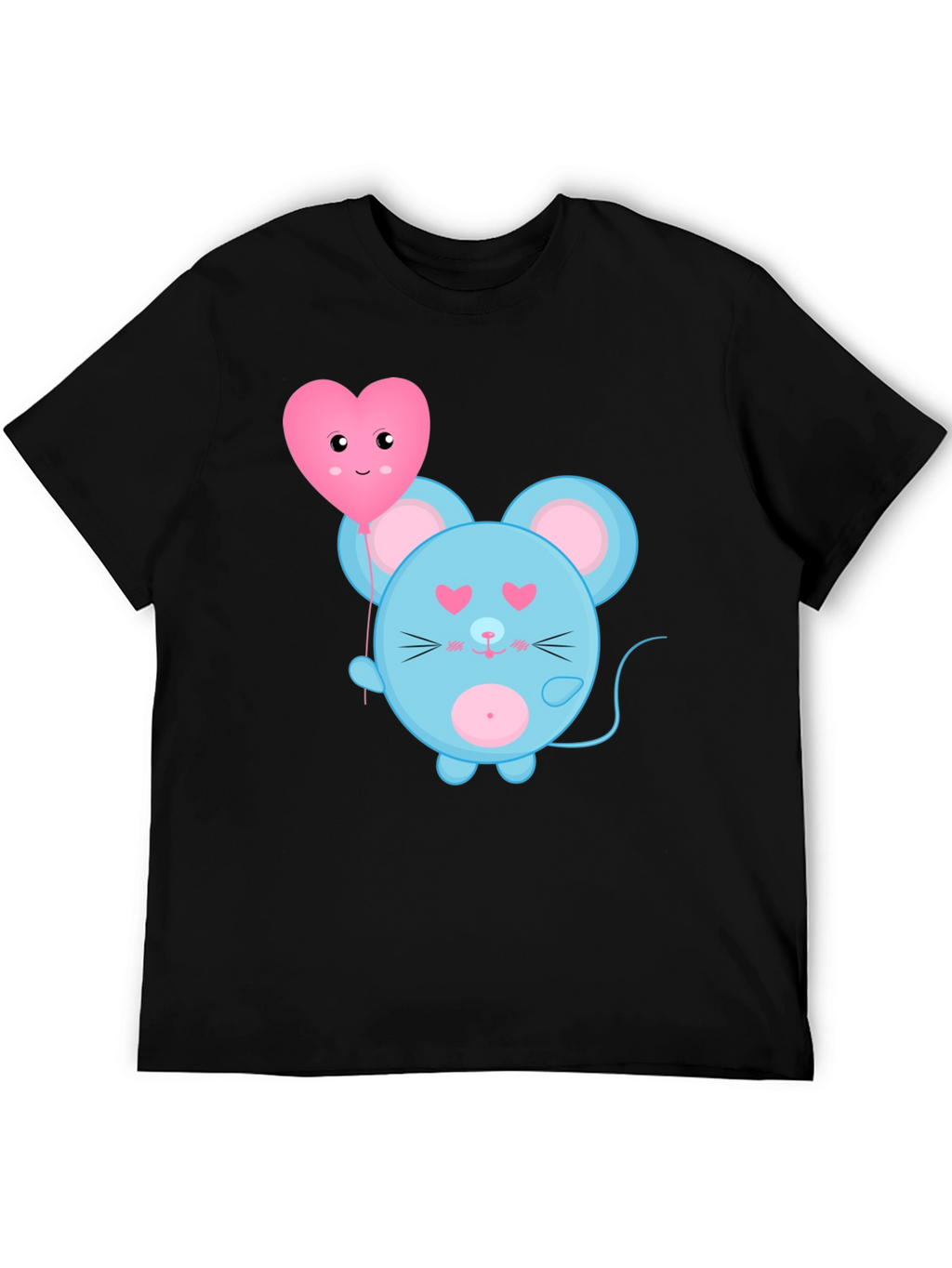 Cute Cartoon Mouse with Heart Balloon Graphic Tee