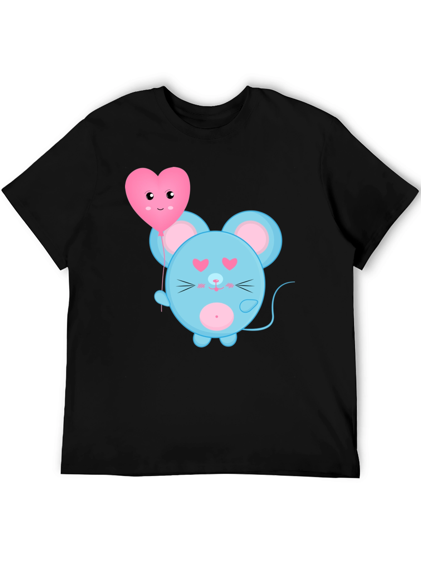 Cute Cartoon Mouse with Heart Balloon Graphic Tee
