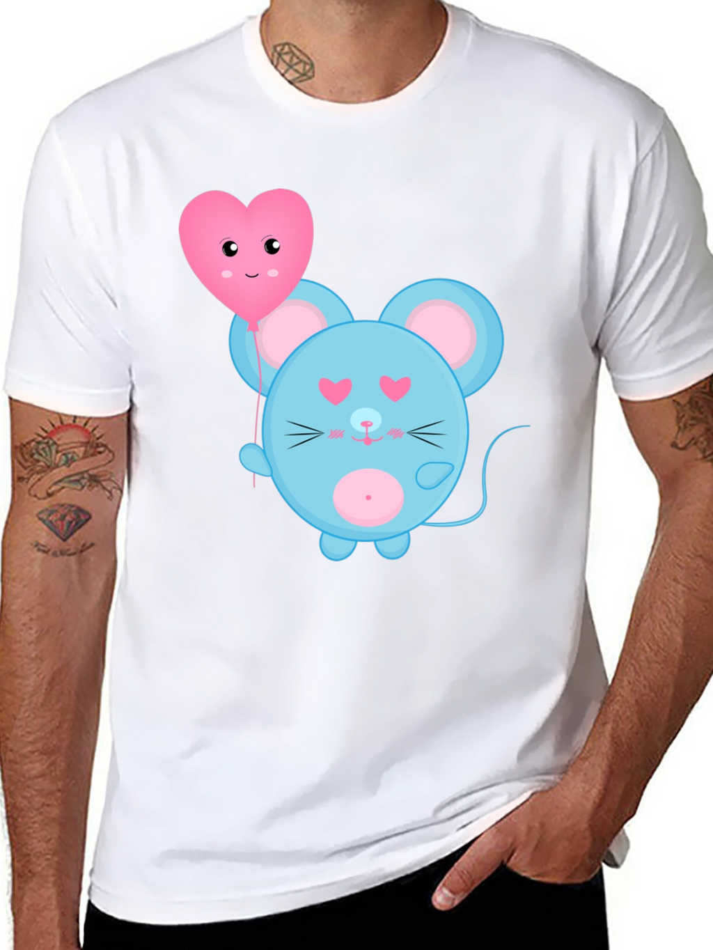 Cute Cartoon Mouse with Heart Balloon Graphic Tee