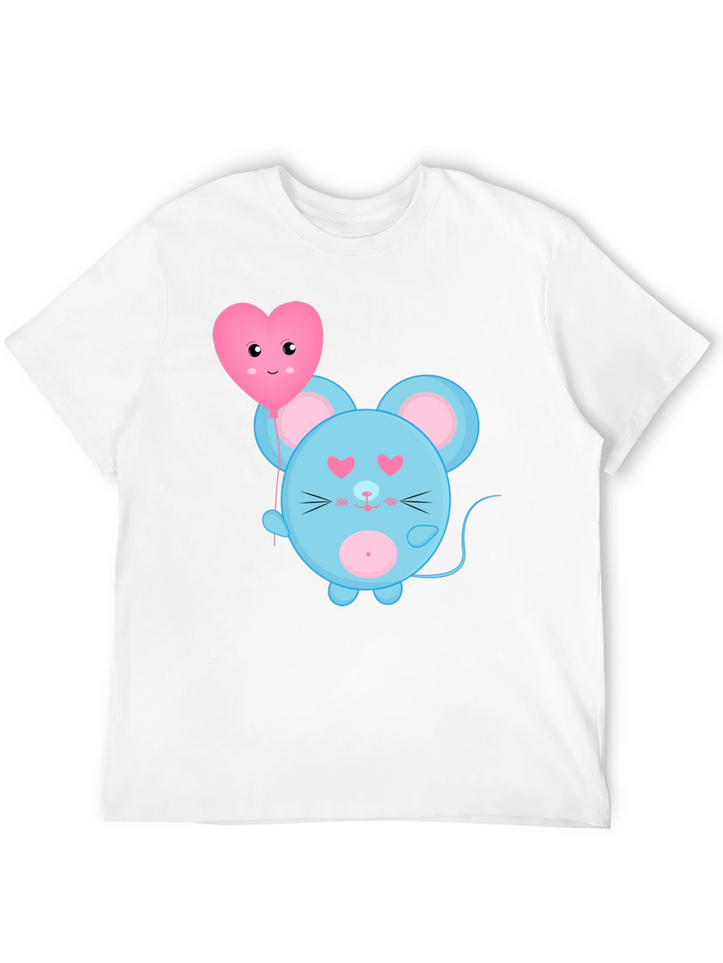 Cute Cartoon Mouse with Heart Balloon Graphic Tee