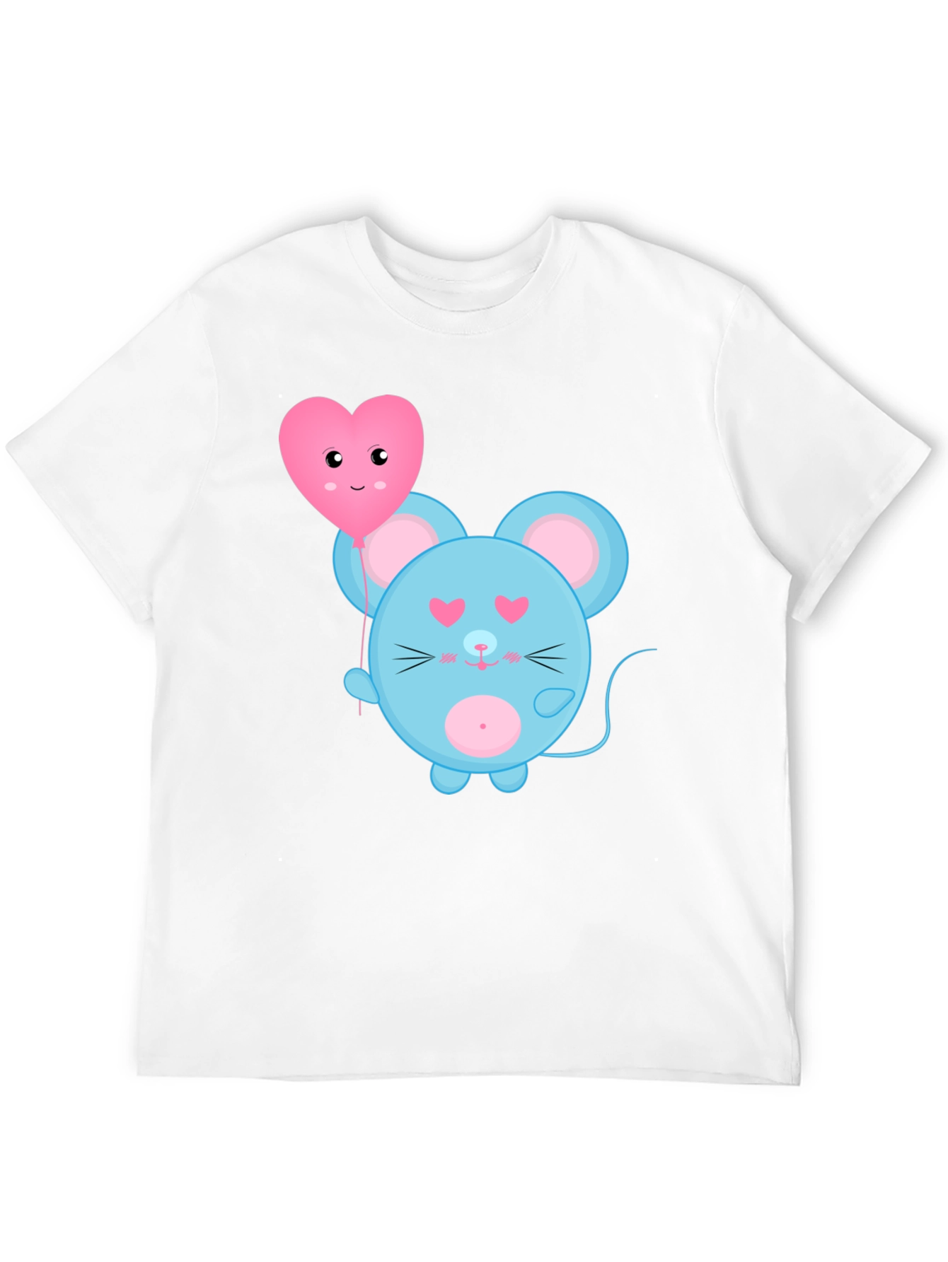 Cute Cartoon Mouse with Heart Balloon Graphic Tee