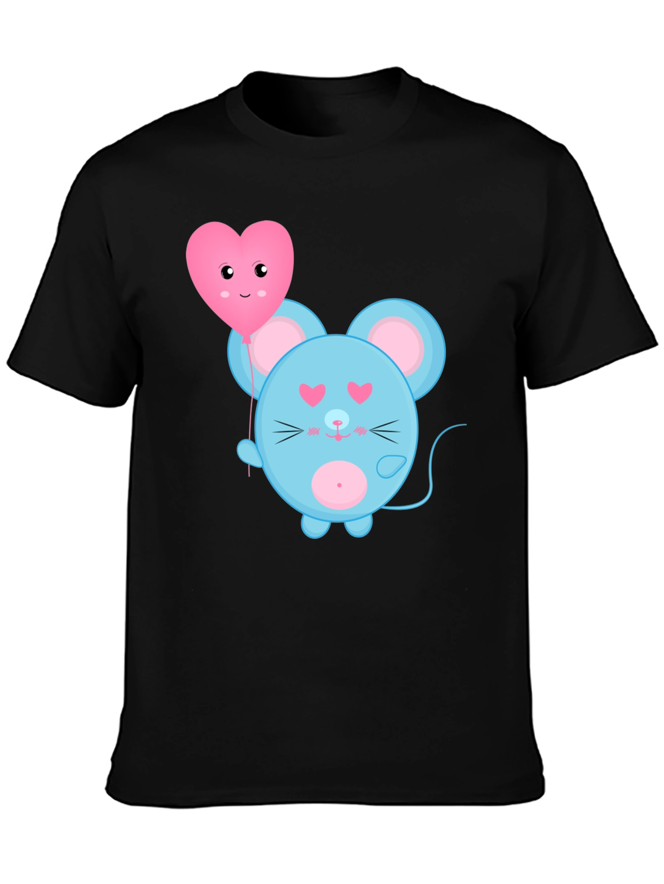 Cute Cartoon Mouse with Heart Balloon Graphic Tee