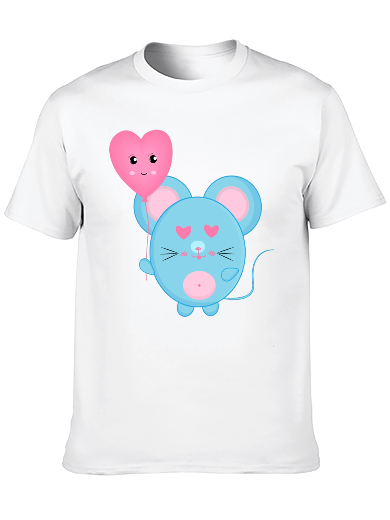 Cute Cartoon Mouse with Heart Balloon Graphic Tee