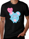 Cute Cartoon Mouse with Heart Balloon Graphic Tee