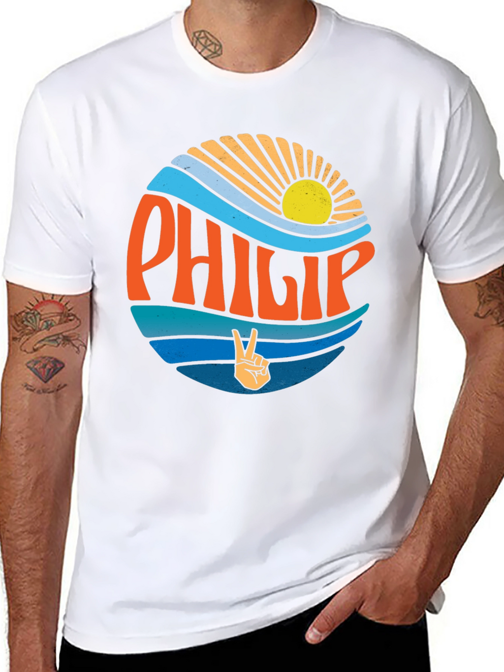 Philip Retro Sunset T-Shirt Groovy Peace Sign Tee