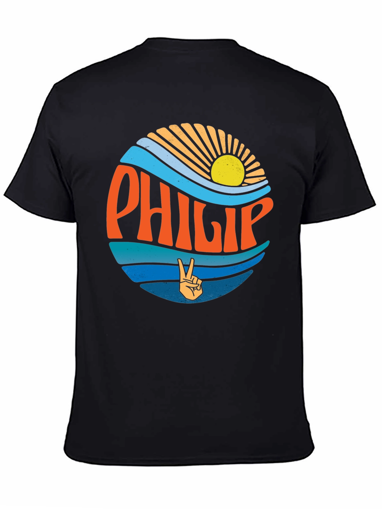 Philip Retro Sunset T-Shirt Groovy Peace Sign Tee