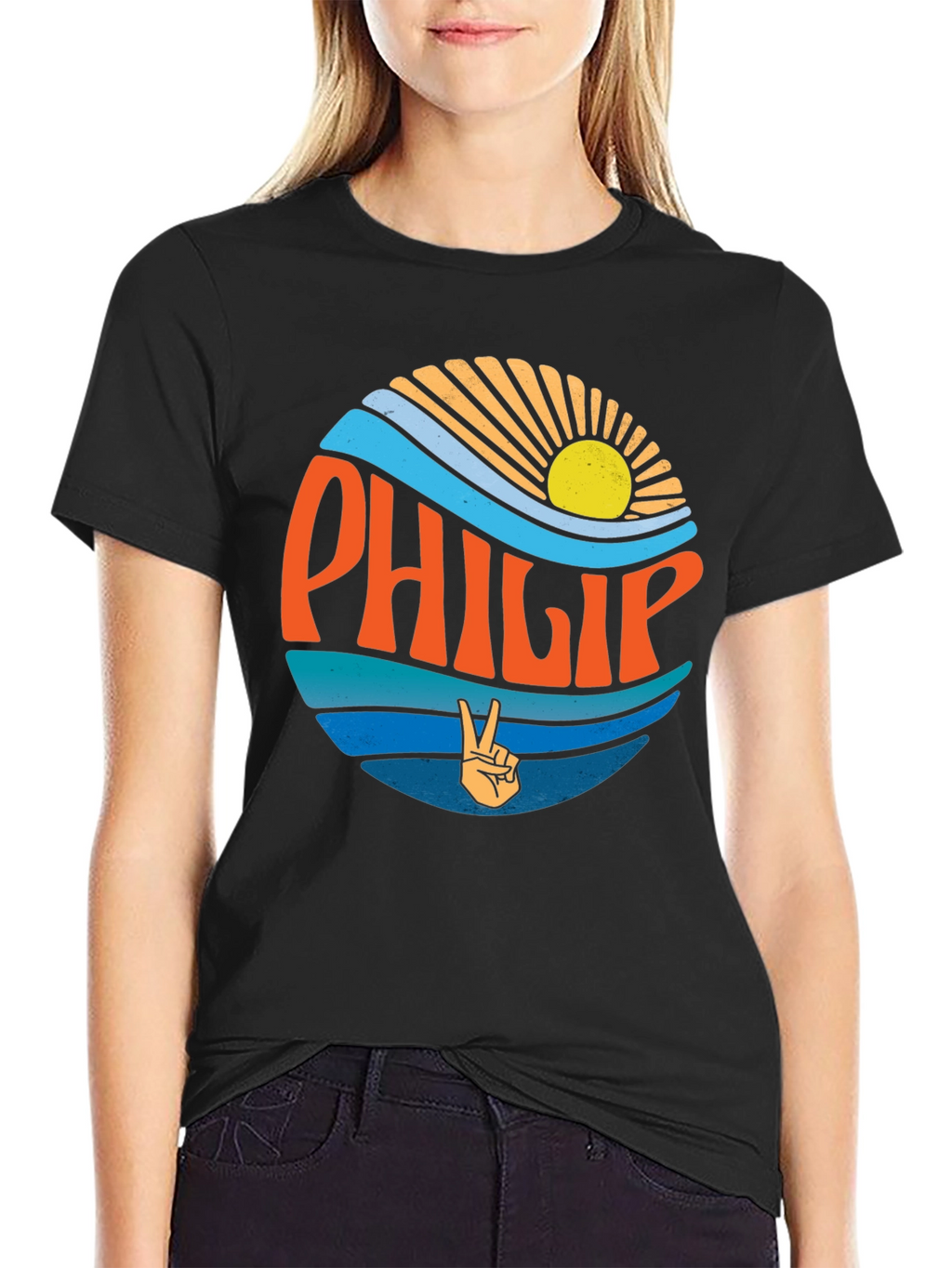 Philip Retro Sunset T-Shirt Groovy Peace Sign Tee