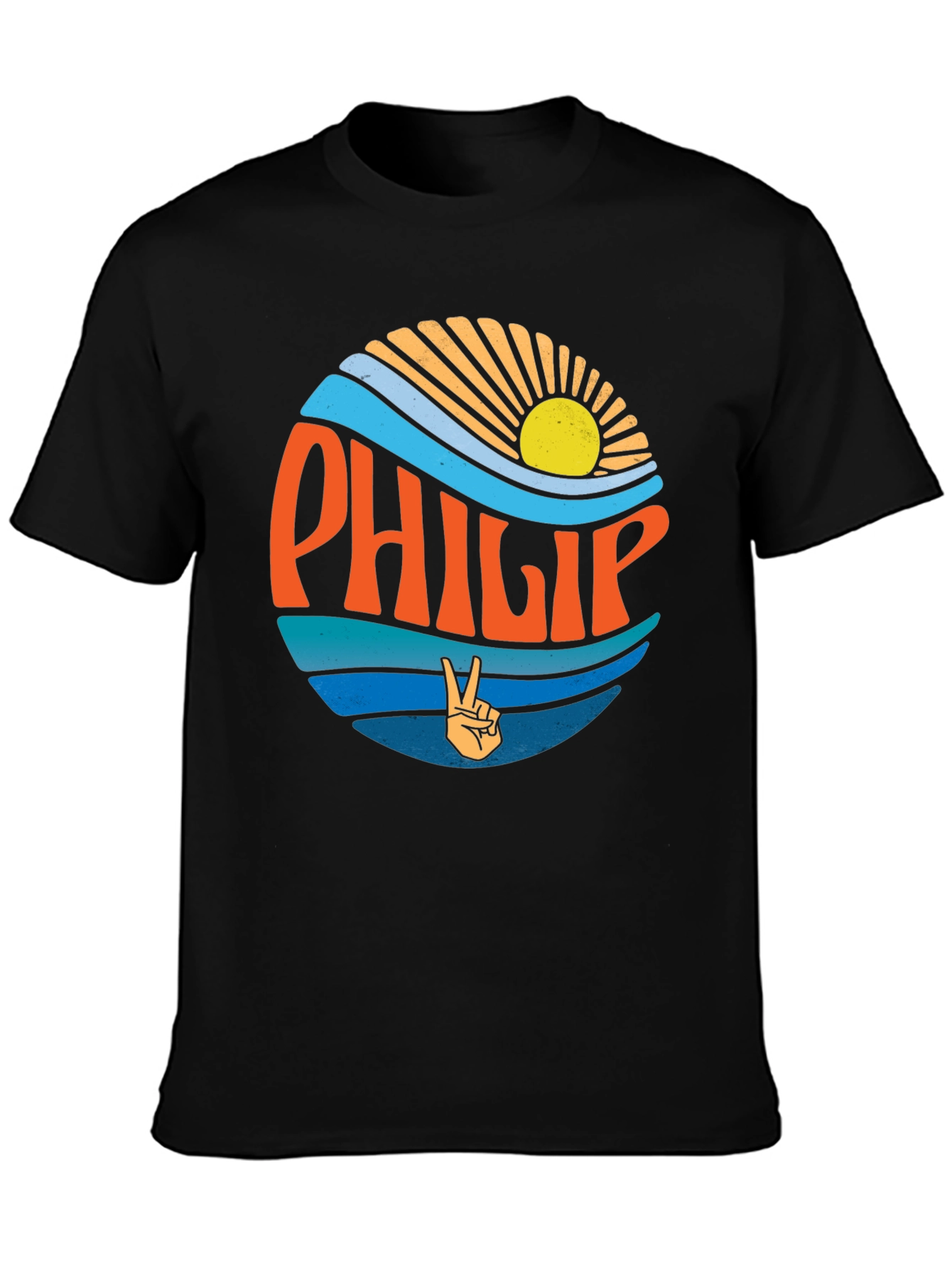 Philip Retro Sunset T-Shirt Groovy Peace Sign Tee