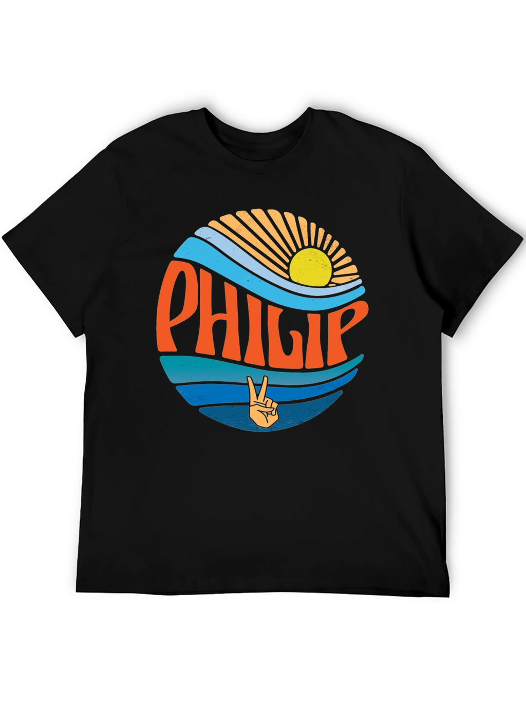Philip Retro Sunset T-Shirt Groovy Peace Sign Tee