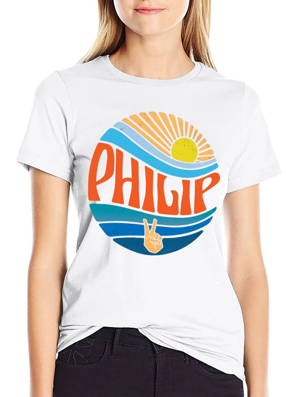 Philip Retro Sunset T-Shirt Groovy Peace Sign Tee