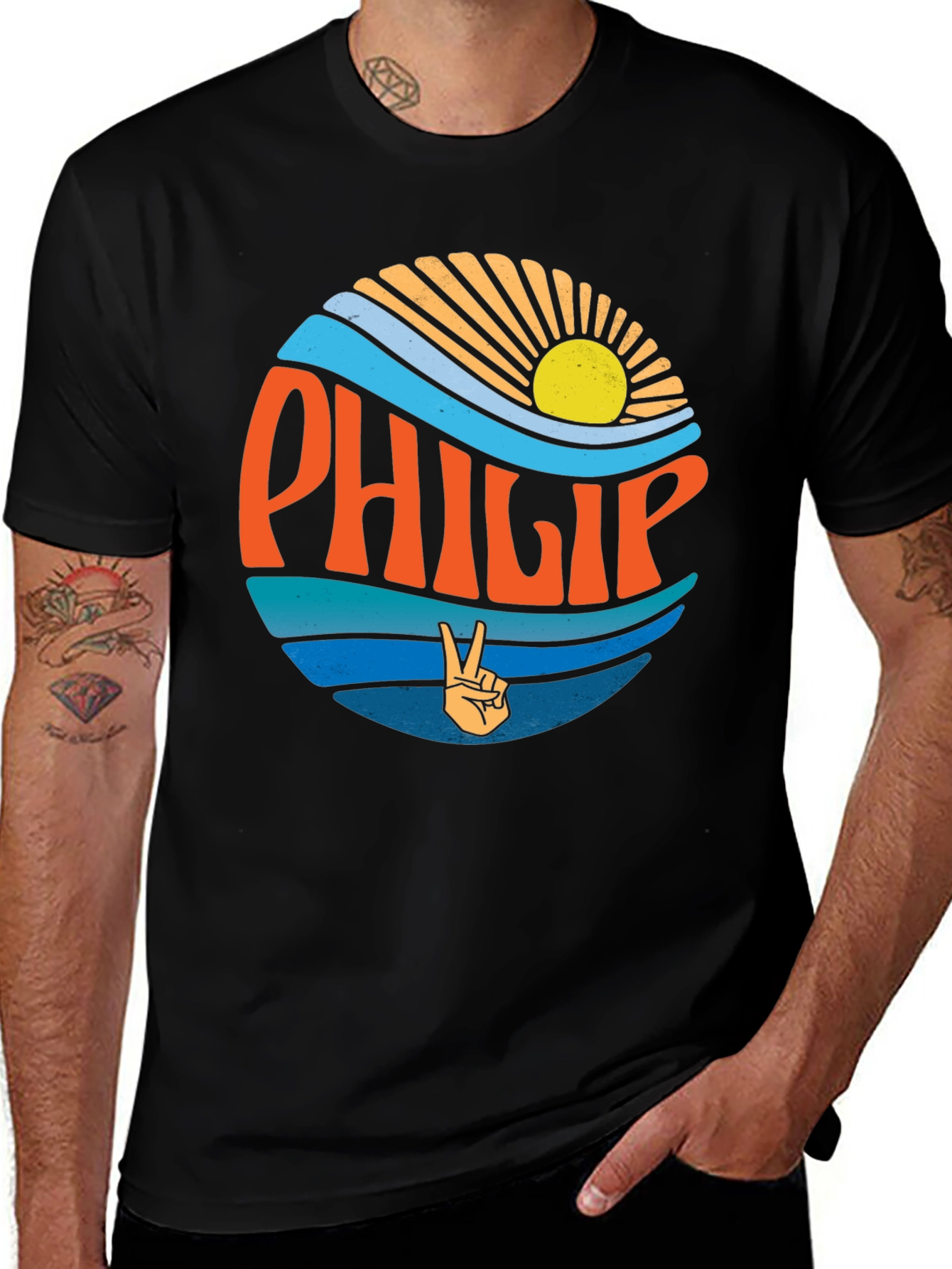 Philip Retro Sunset T-Shirt Groovy Peace Sign Tee