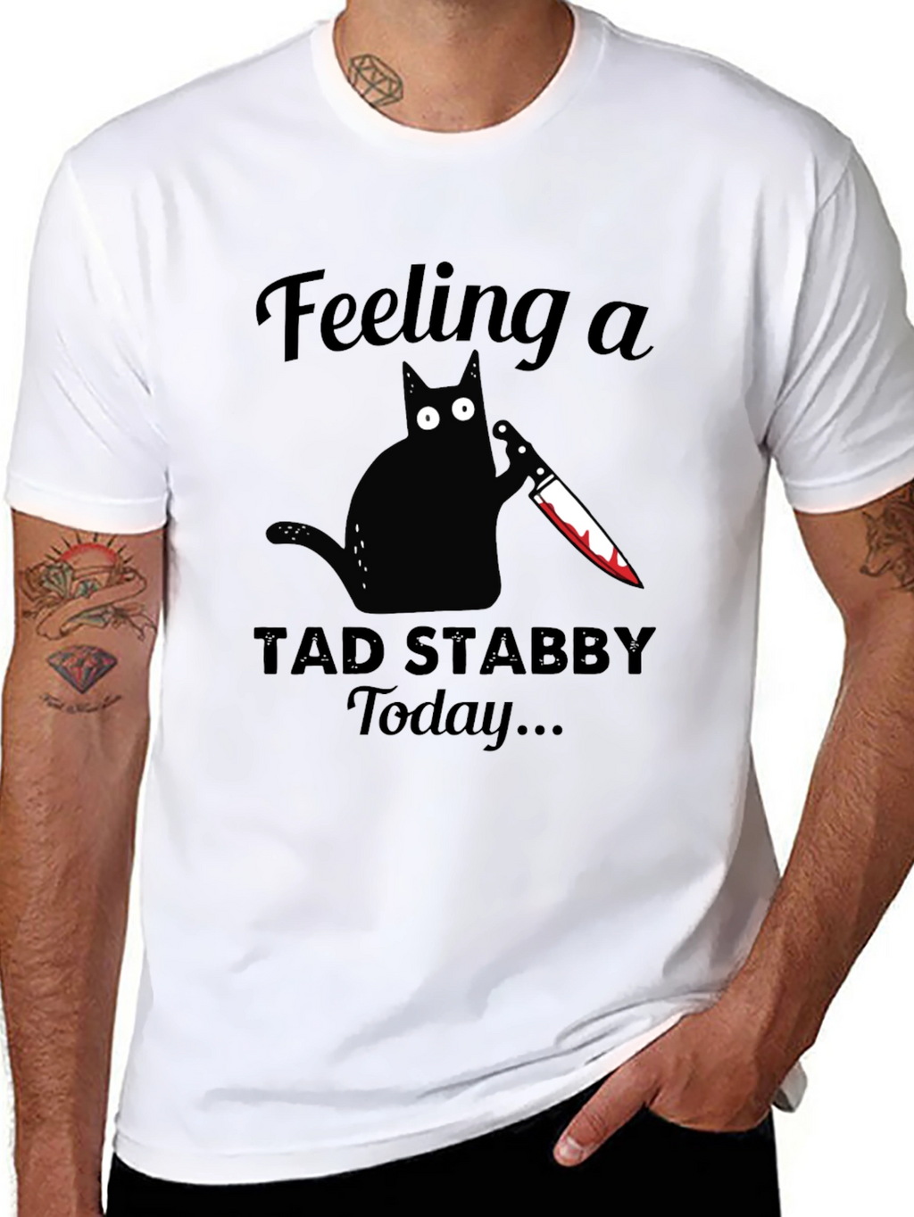 Feeling Stabby Cat Graphic Tee - Black Cotton T-Shirt
