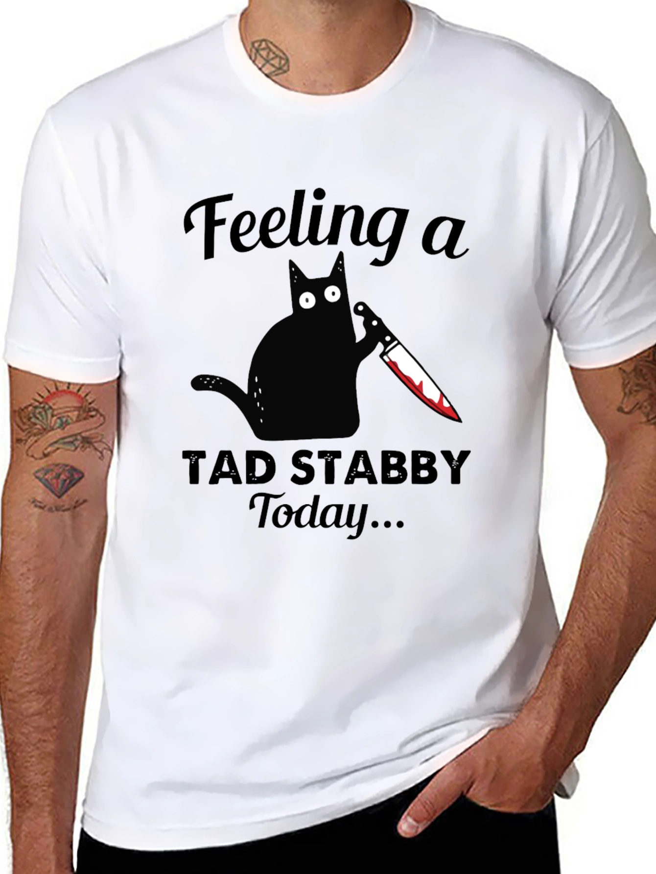 Feeling Stabby Cat Graphic Tee - Black Cotton T-Shirt