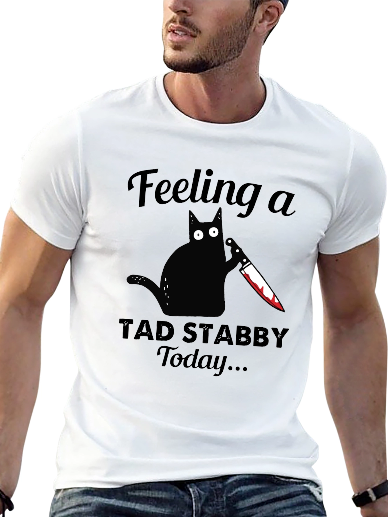 Feeling Stabby Cat Graphic Tee - Black Cotton T-Shirt