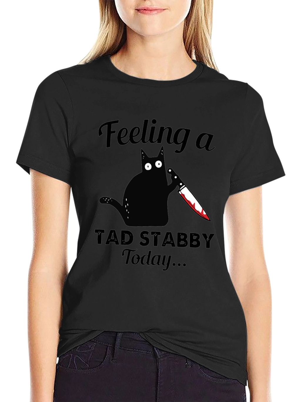 Feeling Stabby Cat Graphic Tee - Black Cotton T-Shirt