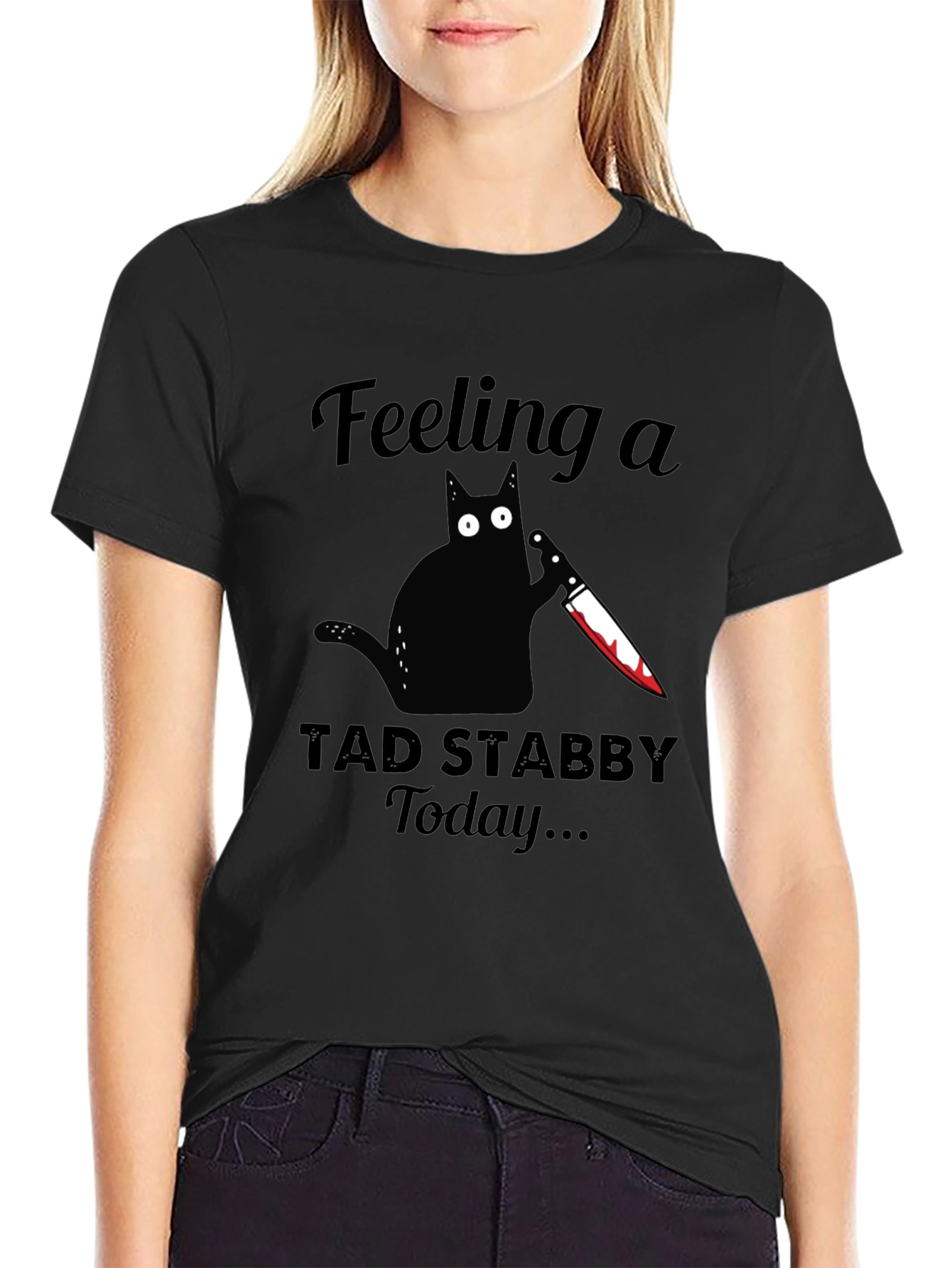 Feeling Stabby Cat Graphic Tee - Black Cotton T-Shirt