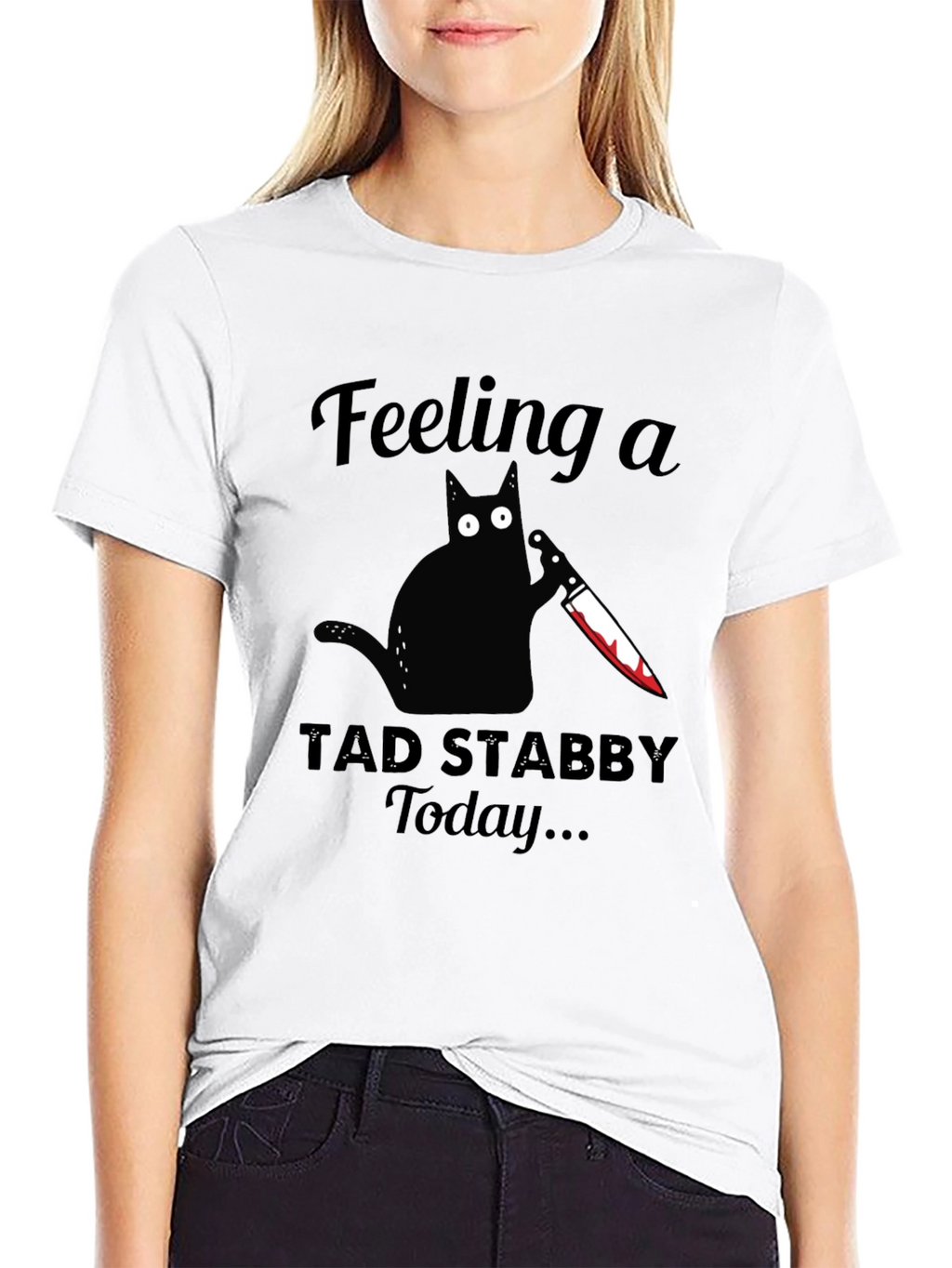 Feeling Stabby Cat Graphic Tee - Black Cotton T-Shirt