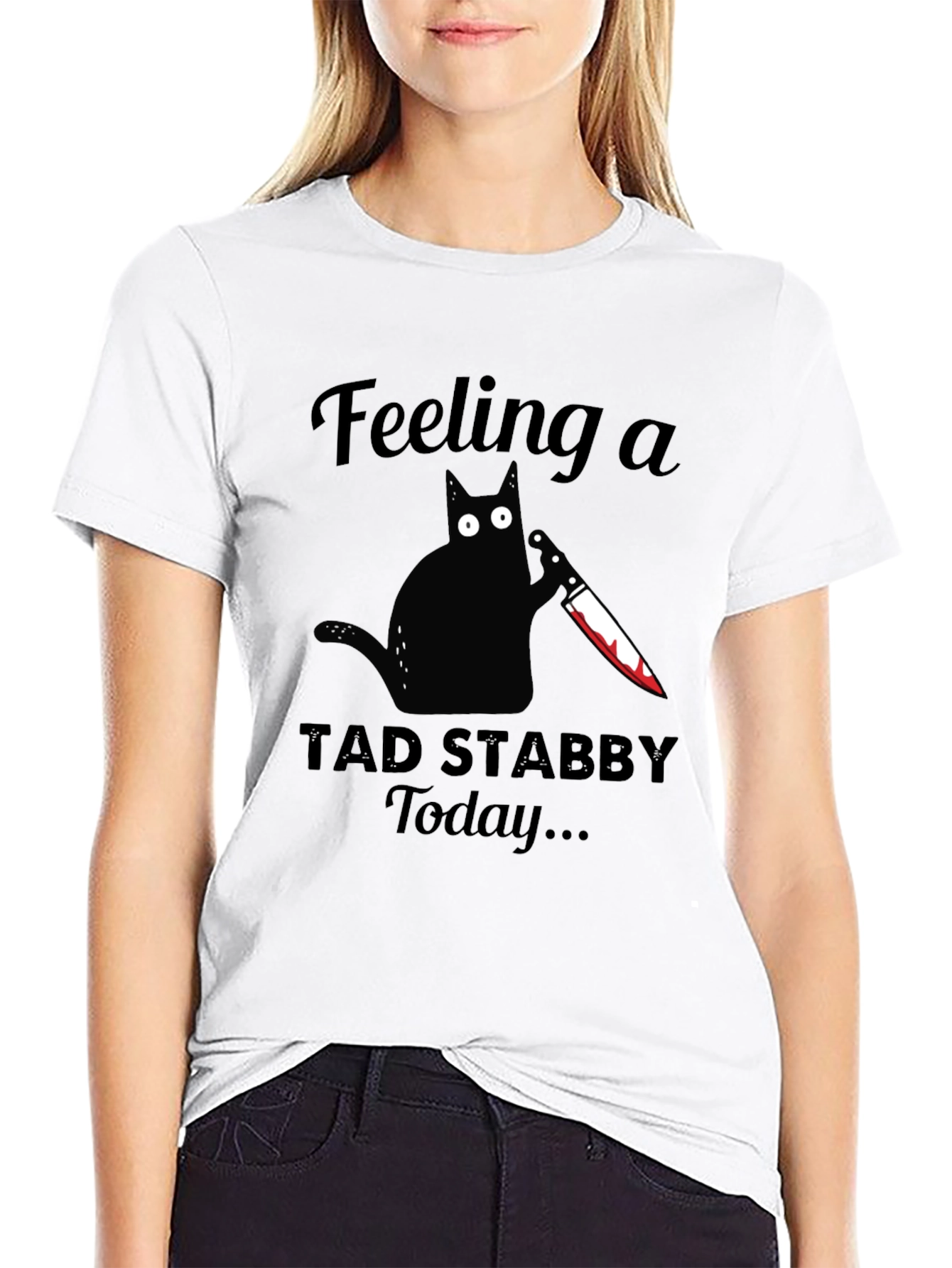 Feeling Stabby Cat Graphic Tee - Black Cotton T-Shirt
