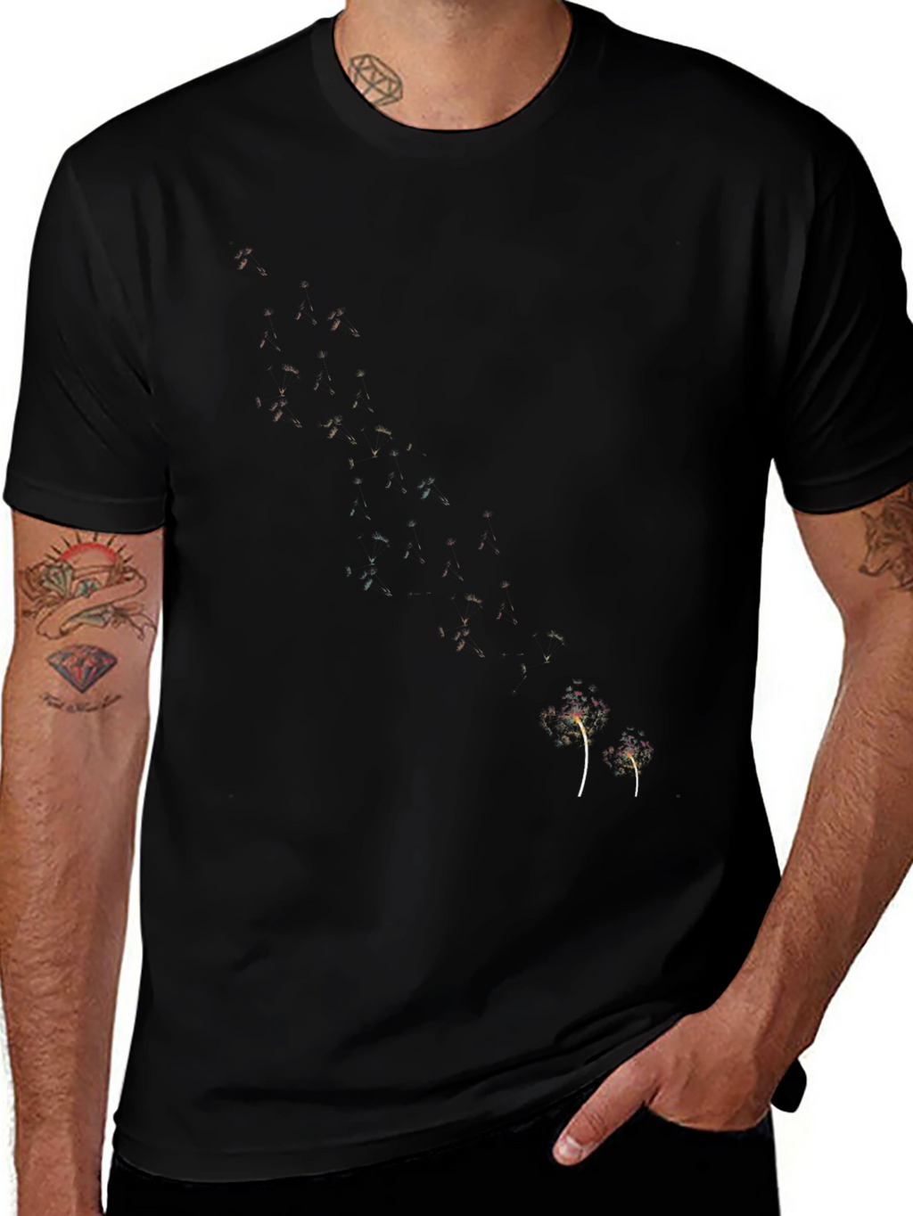 Mens Black Graphic Tee - Dandelion Design