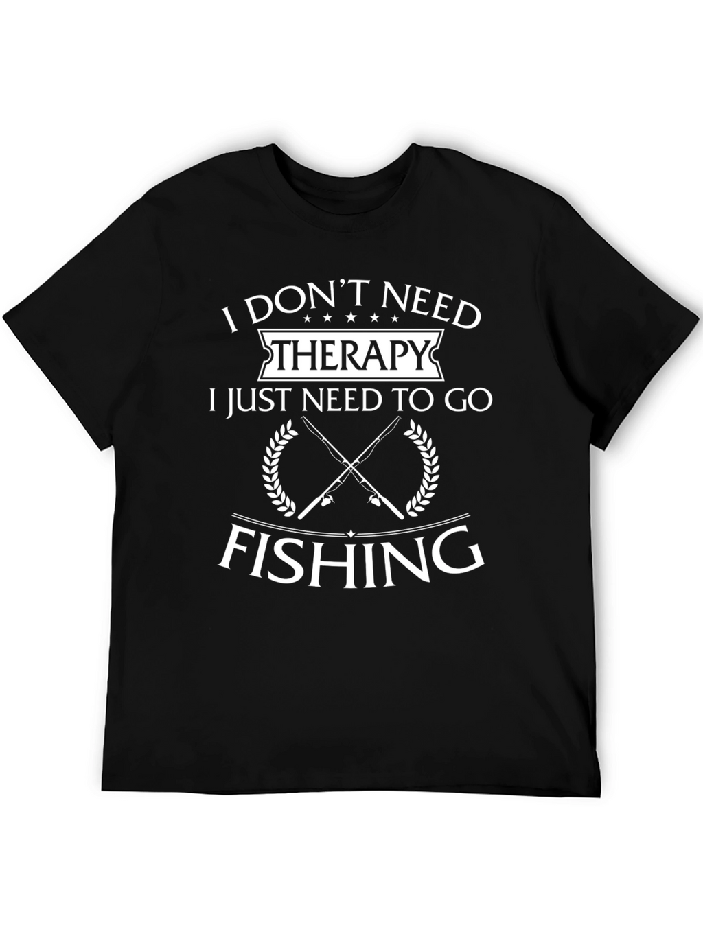 Funny Fishing Therapy T-Shirt Black Cotton
