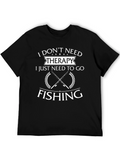 Funny Fishing Therapy T-Shirt Black Cotton