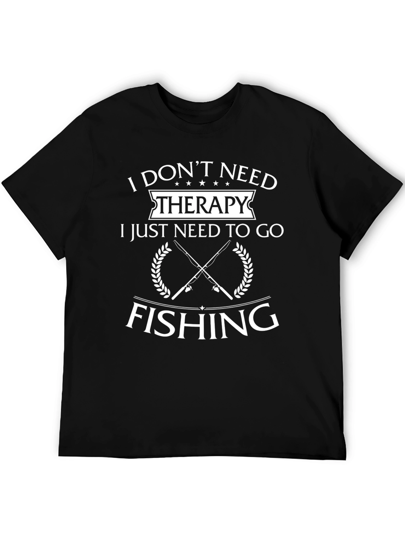 Funny Fishing Therapy T-Shirt Black Cotton