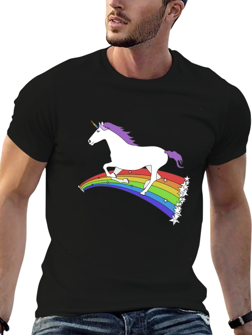 Unicorn Rainbow Graphic Tee - Black