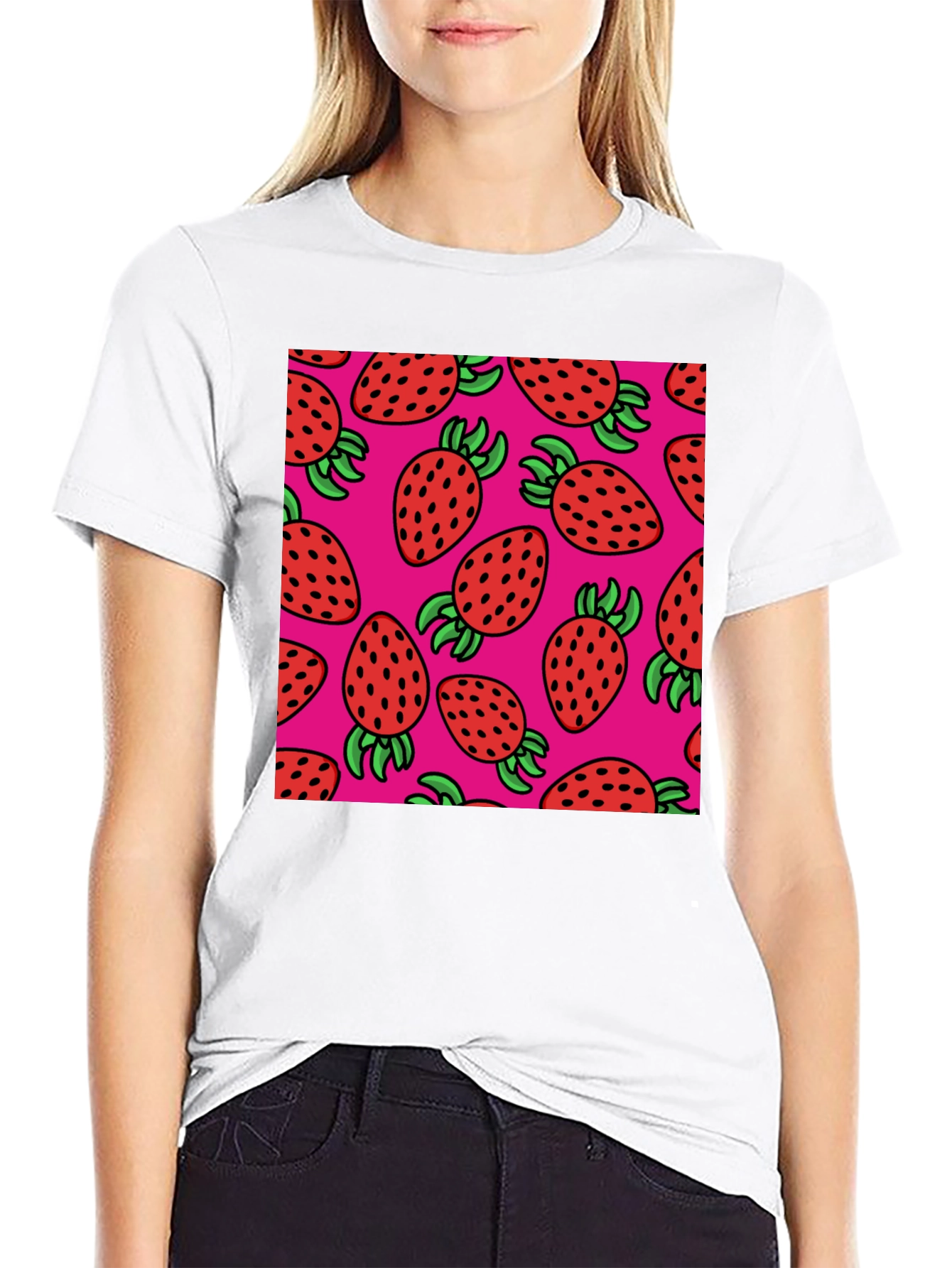 Strawberry Pattern T-Shirt - Casual Style