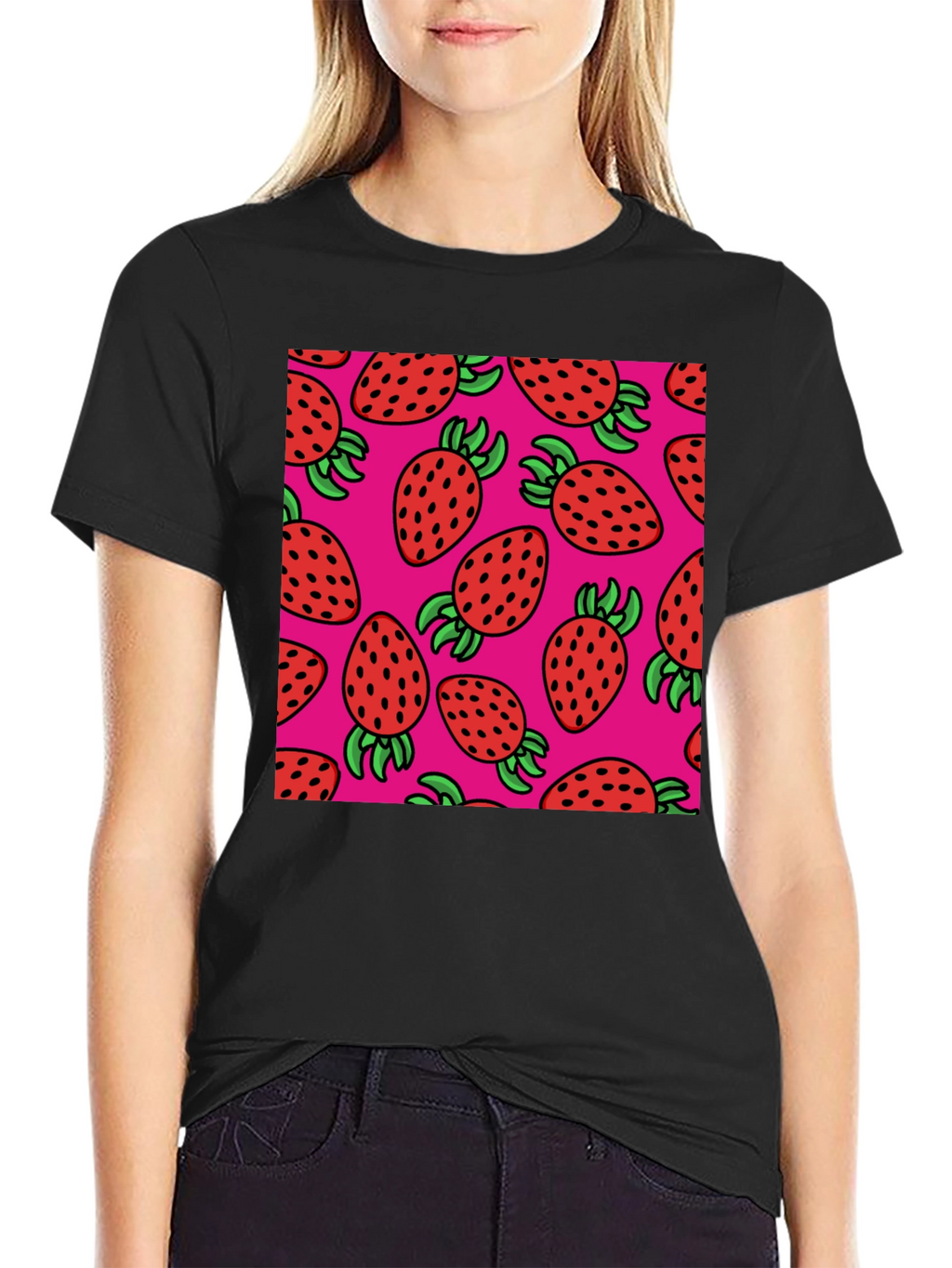 Strawberry Pattern T-Shirt - Casual Style
