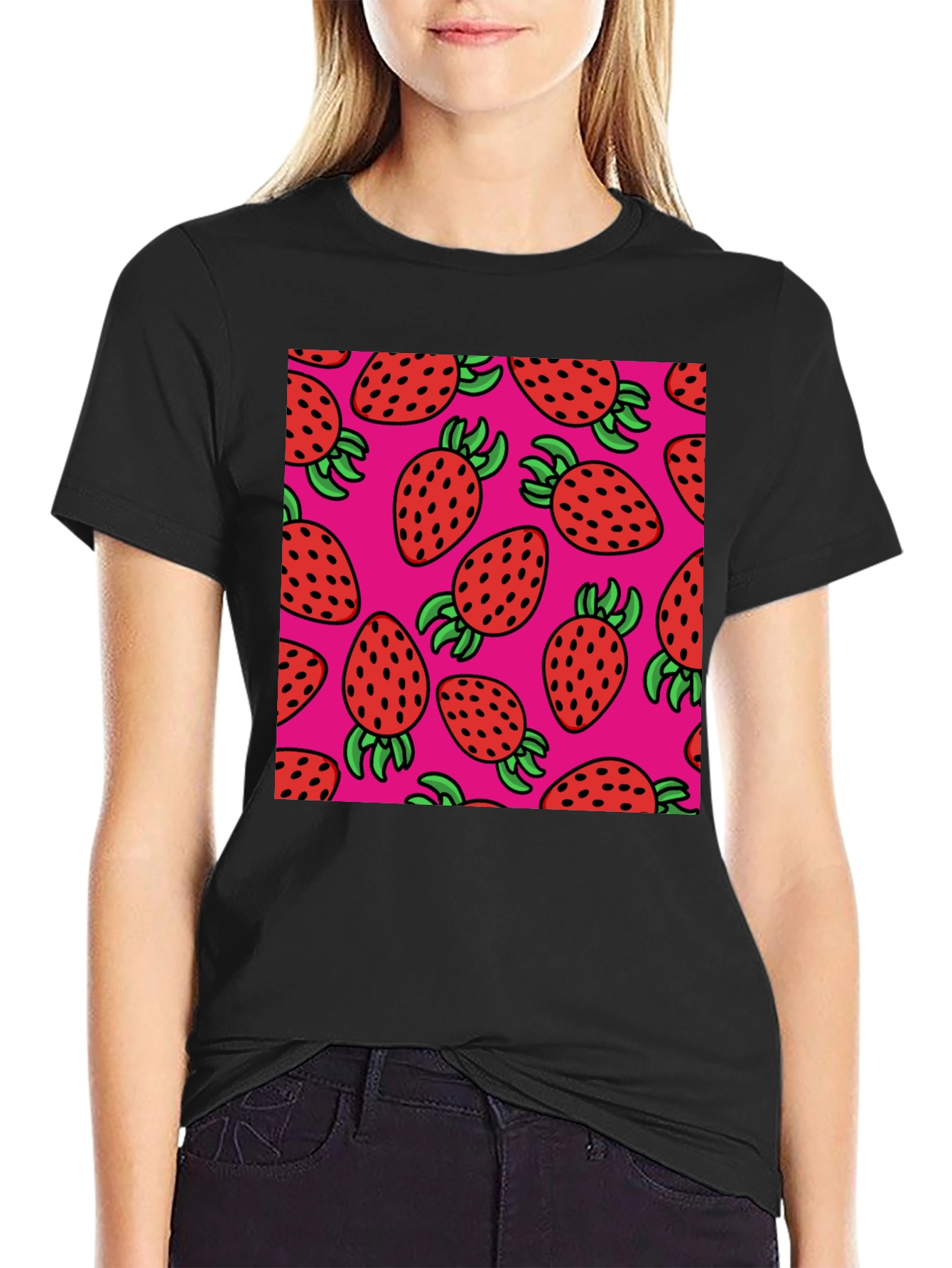 Strawberry Pattern T-Shirt - Casual Style