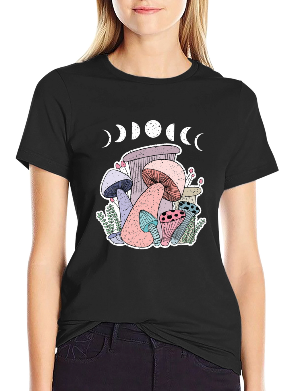 Mushroom Moon Phase Graphic T-Shirt