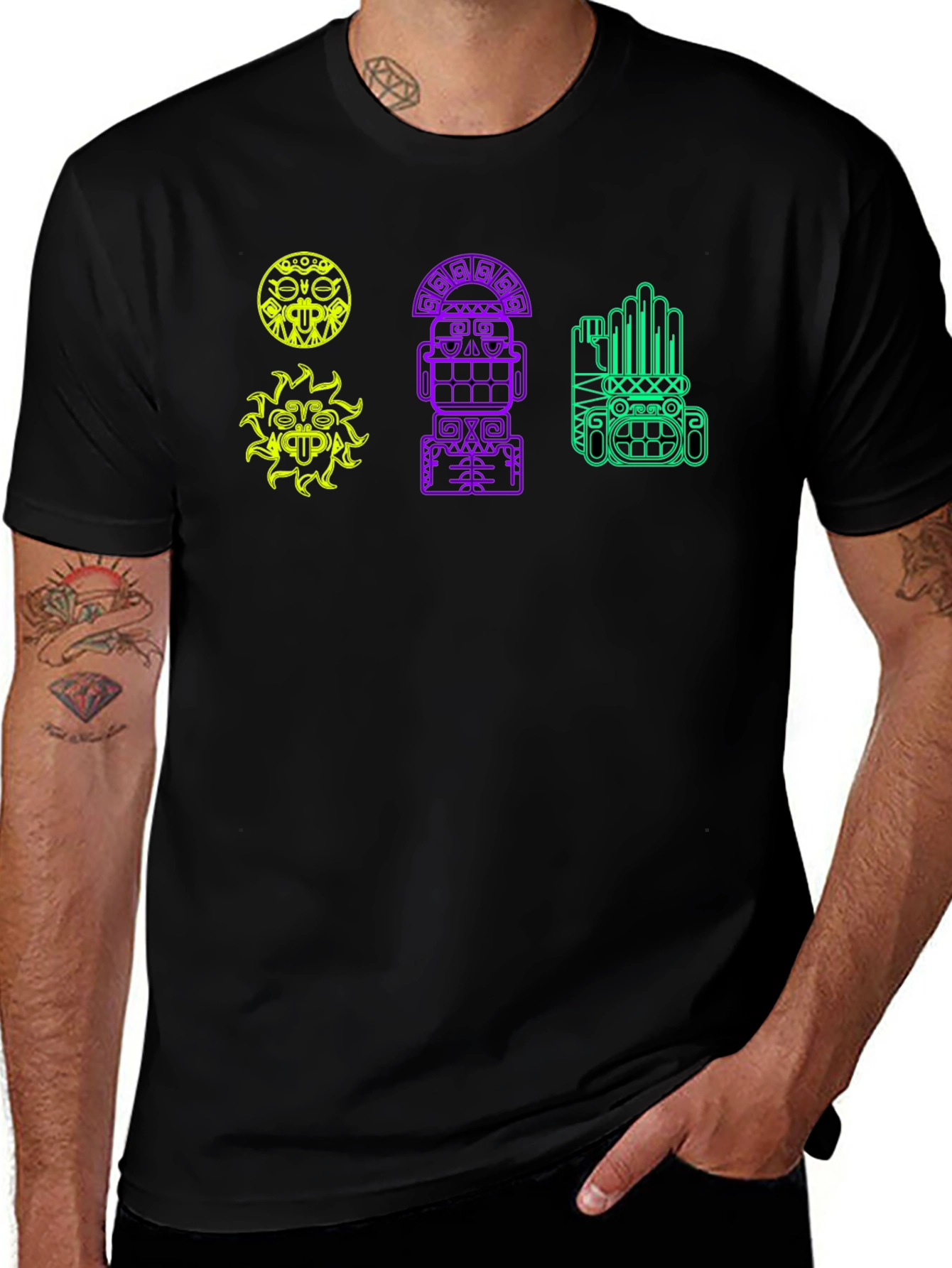 Tribal Graphic Tee - Black Cotton Comfort