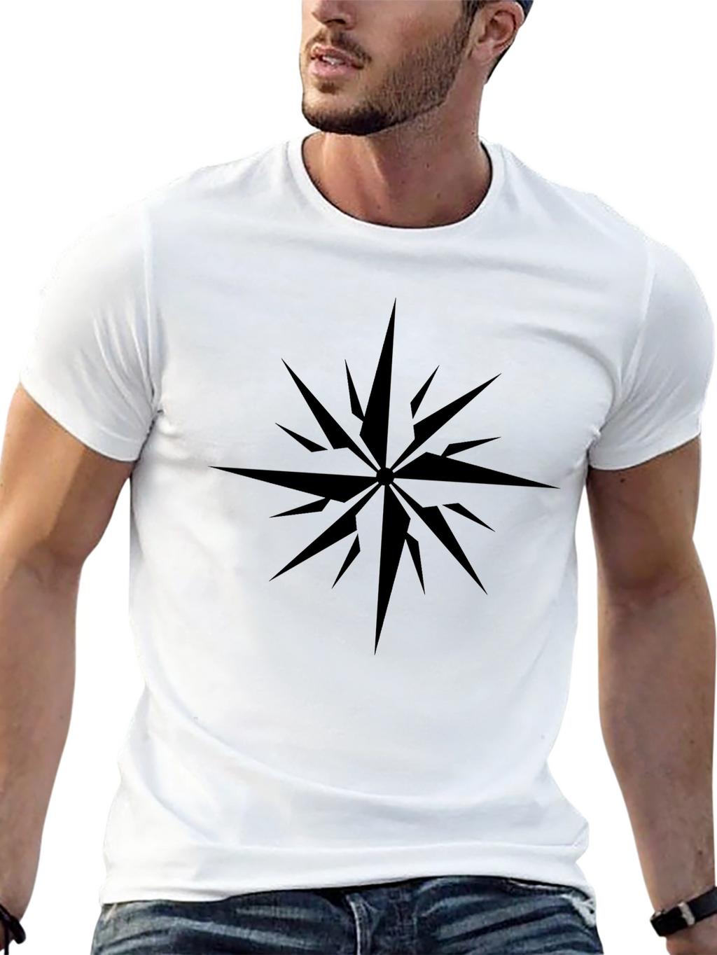 Stylish Black Starburst Graphic Tee - Modern Mens Fashion