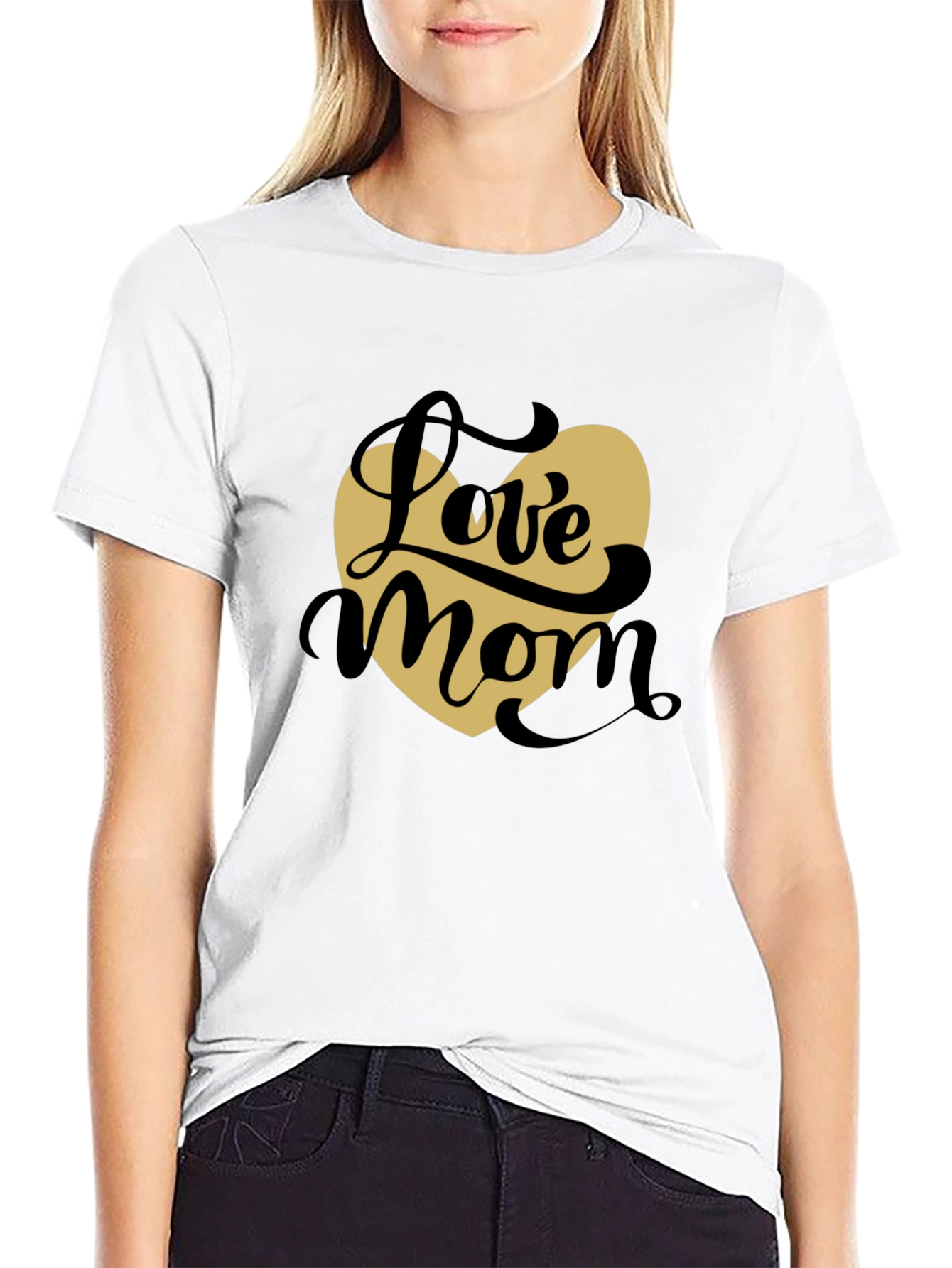 Love Mom T-Shirt - Black with Heart Graphic