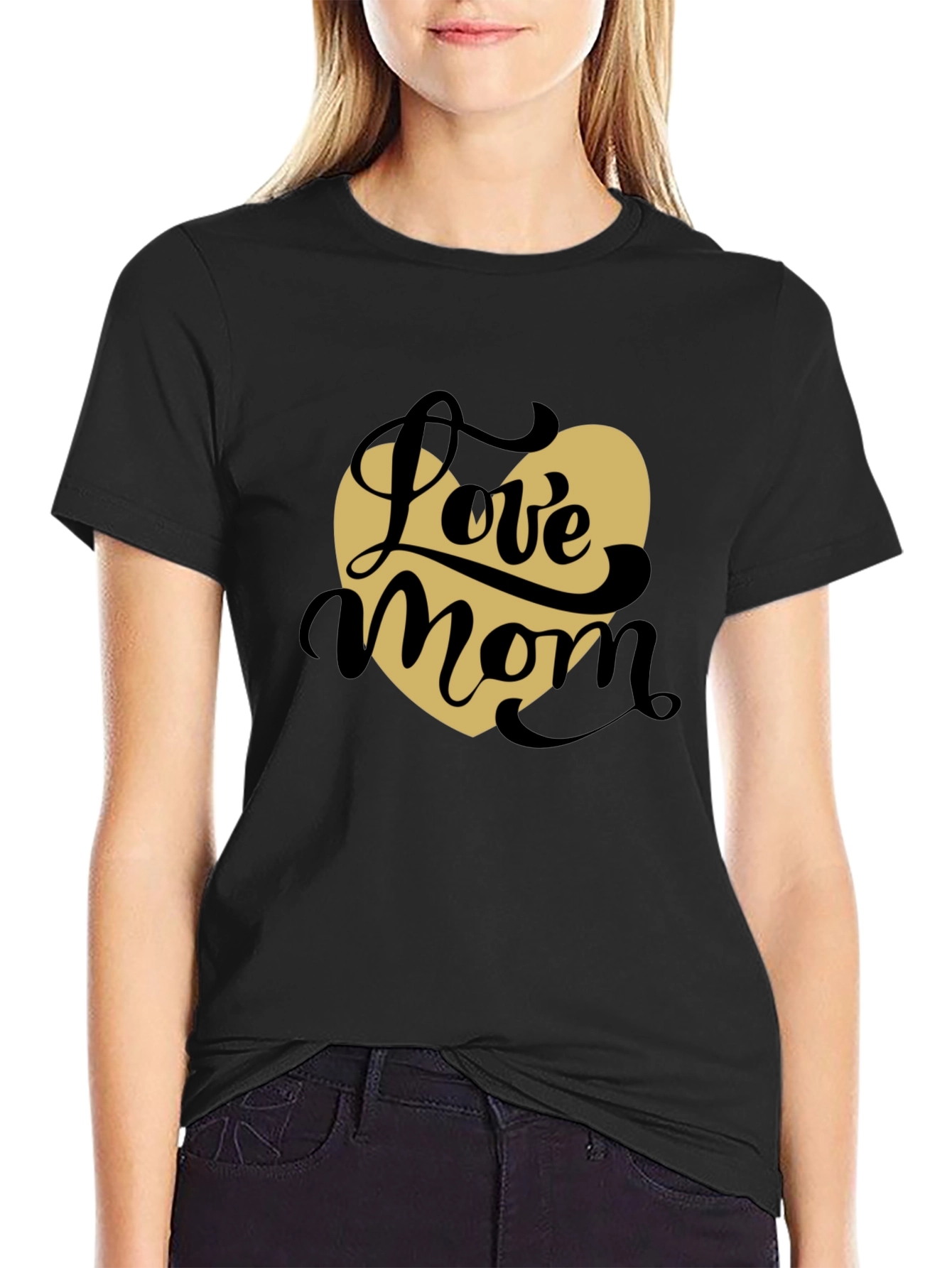 Love Mom T-Shirt - Black with Heart Graphic